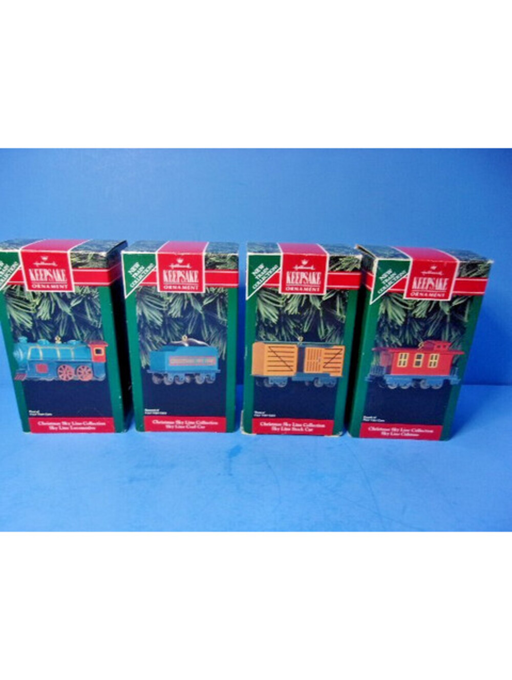 Hallmark Christmas Sky Line Train Ornaments Complete Set of 4 Die Cast 1992 IOB